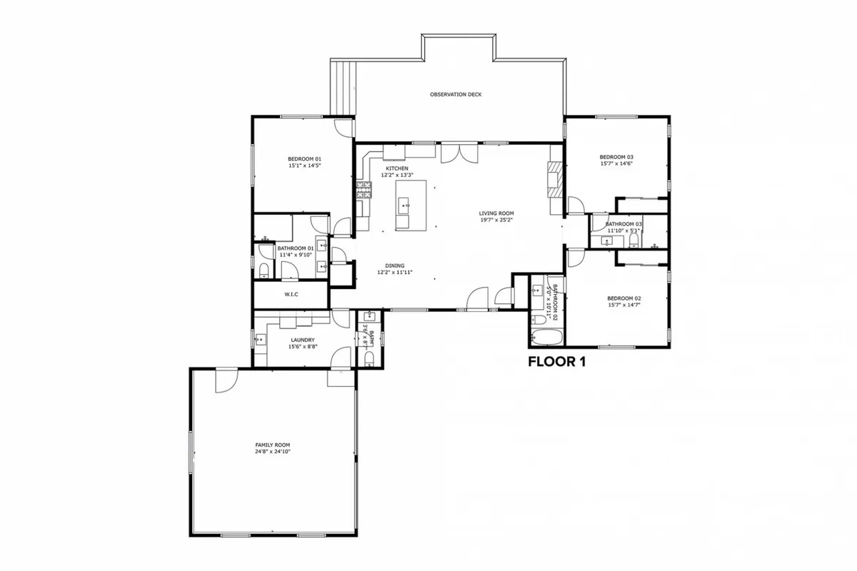 A wide, sunlit view encompassing the living room, kitchen, and dining area, with inviting seating, a large dining table, and stylish kitchen elements. The space is open-plan, perfect for gatherings, with warm lighting suggesting both celebration and comfort.